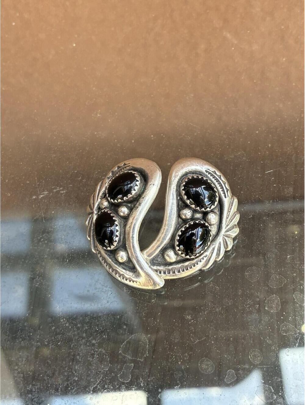 Mike Platero Sterling Silver Black Onyx Paisley Earrings Navajo 14.2g